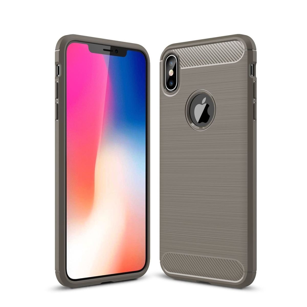 Apple iPhone Etui na telefon komórkowy Etui TPU Etui ochronne Etui na telefon komórkowy Bumper Carbon Optic, kolor: szary, wybierz model: Apple iPhone XS Max
