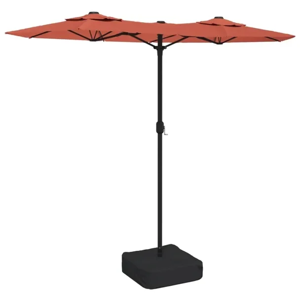Podwójny Parasol Ogrodowy z LED, Terakota/Ciemnoszary, 316x145x240 cm