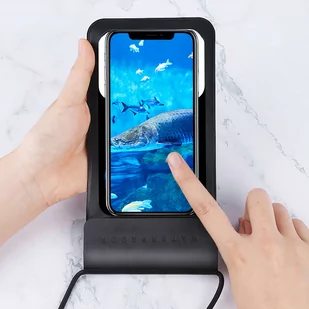 Etui saszetka TWC1 wodoodporne wodoszczelne pokrowiec na telefon 6.8" IPX8 30M przezroczyste okienko Czarne - Etui i futerały do telefonów - miniaturka - grafika 4