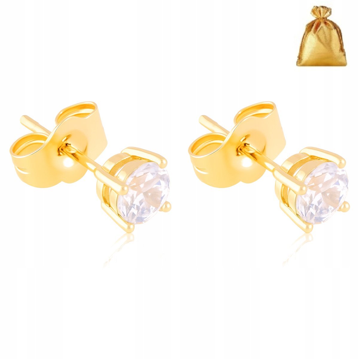 PIĘKNE ZŁOTE KOLCZYKI WKRĘTKI SZTYFT CYRKONIE 6 MM STAL CHIRURGICZNA 18K