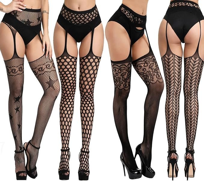 Pończochy Sexy Kobiece Rajstopy Wysoka Talia Czarne 4 Wzory
