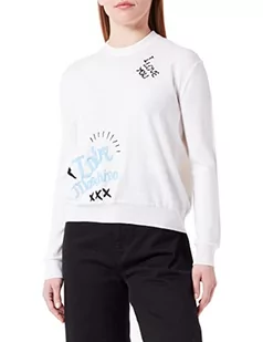 Love Moschino Damski sweter o regularnym kroju z długim rękawem z okrągłym dekoltem z emblematami, miks, optical white, 46 - Swetry damskie - miniaturka - grafika 1