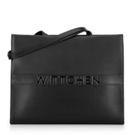 Torebki damskie - Damska shopperka ze skóry z dużym logo czarna - miniaturka - grafika 1