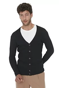 Trendyol Męski Plus Size Slim Standard V Neck Tkany Kardigan Czarny, Czarny, XL - Swetry męskie - miniaturka - grafika 1