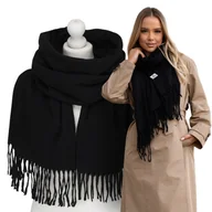 Apaszki i szaliki damskie - Szalik damski dwustronny z frędzlami elegancki szal na jesień zimę PETERSON czarny - miniaturka - grafika 1