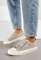 Trampki damskie - Jasnoszare Klasyczne Trampki z Ażurową Cholewką Volirae - miniaturka - grafika 1