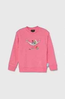Bluzy dla chłopców - Emporio Armani bluza bawełniana dziecięca x The Smurfs kolor różowy z aplikacją - grafika 1