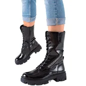 Botki damskie - Glany z ozdobnym suwakiem Sergio Leone czarne - miniaturka - grafika 1