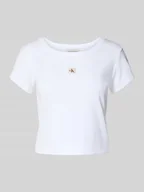 Koszulki i topy damskie - T-shirt krótki z detale z logo - miniaturka - grafika 1