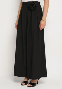 Czarne Spodnie Typu Palazzo z Kwiatową Broszką Lirisse - Spodnie damskie - miniaturka - grafika 1