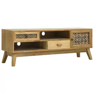 vidaXL Szafka pod TV, rzeźbiona, brązowa, 120 x 30 x 42 cm, drewno - Szafki RTV - miniaturka - grafika 1