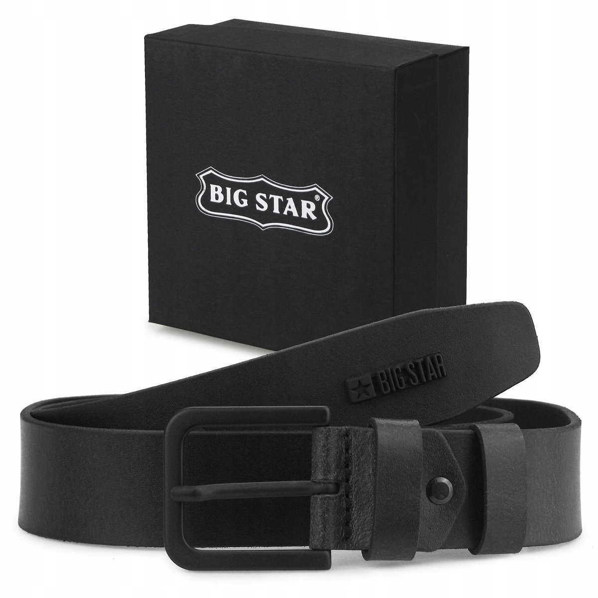 PASEK skórzany MĘSKI BIG STAR do spodni regulacja + ETUI 110/125 cm