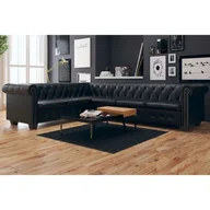 Narożniki - vidaXL Sofa rogowa Chesterfield sześcioosobowa czarna sztuczna skóra 243617 - miniaturka - grafika 1