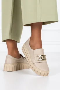 Beżowe półbuty skórzane damskie sneakersy na platformie ze złotym łańcuchem PRODUKT POLSKI Casu 487-41 - Półbuty damskie - miniaturka - grafika 1