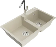 Zlewozmywaki z baterią - Mexen Tomas zlewozmywak granitowy 2-komorowy z baterią kuchenną Flora, beżowy - 6516-69-670401-07 - miniaturka - grafika 1