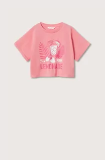 Koszulki i topy damskie - Mango Kids Kids t-shirt bawełniany dziecięcy Lemonade kolor różowy - grafika 1