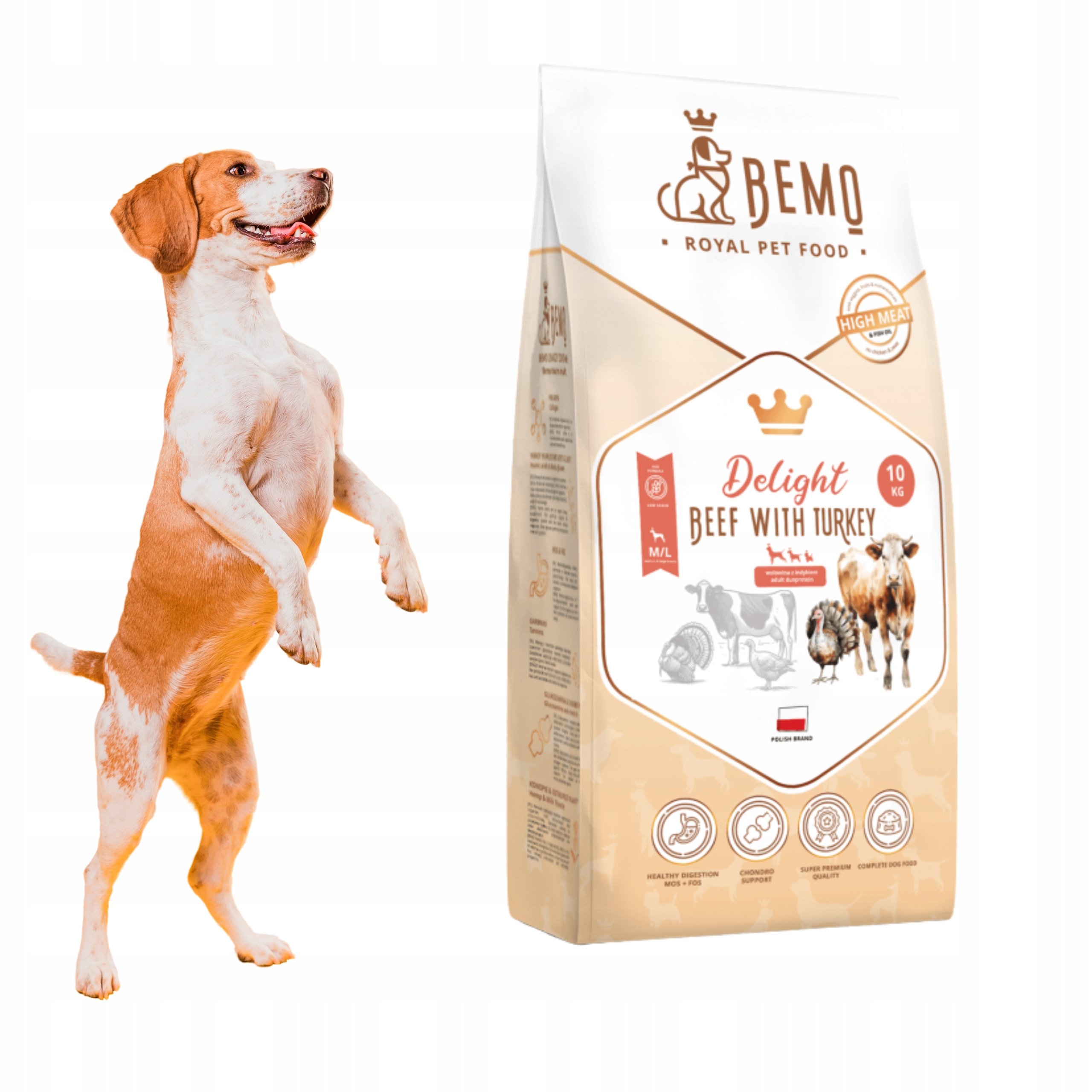 Karma dla psa sucha Bemo Delight M/L 10 kg z wołowiną indykiem dużych psów