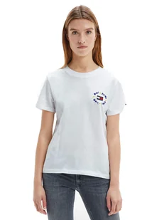 TOMMY HILFIGER KOSZULKA DAMSKA T-SHIRT TJW REGULAR FLORAL BADGE TEE WHITE DW0DW11283 YBR - Rozmiar: XXS - Koszulki i topy damskie - miniaturka - grafika 1