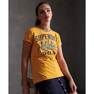 Koszulki i topy damskie - Superdry Damska koszulka Athletics JPN Ringer Entry Tee, żółty (Sporty Ochre Over Dyed Marl 3fb), XS - miniaturka - grafika 1