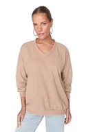 Bluzy damskie - Trendyol Damska bluza z dzianiny Basic z dekoltem w serek, Ciemnobeżowy, L - miniaturka - grafika 1