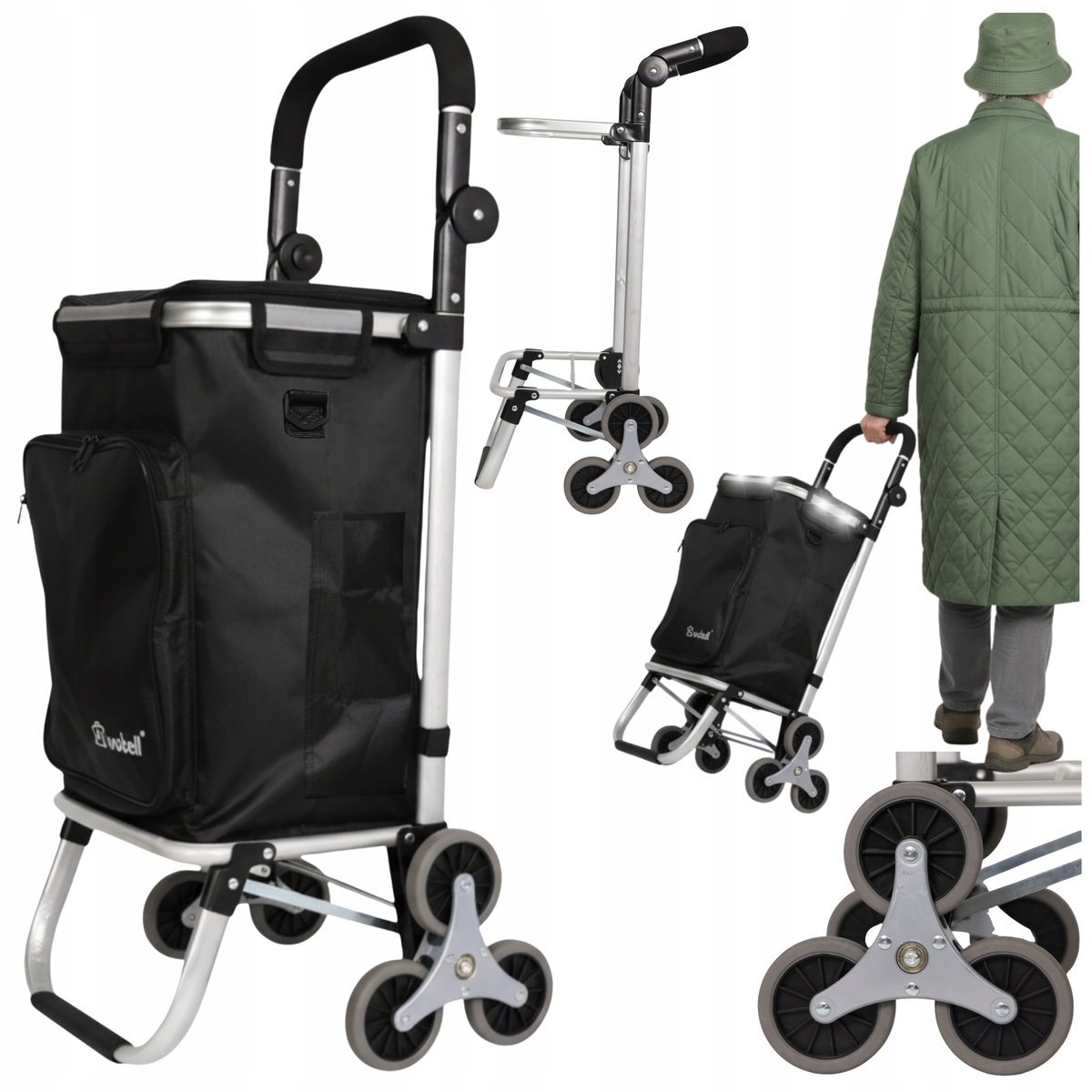 WÓZEK NA ZAKUPY NA KÓŁKACH GUMOWYCH TORBA ZAKUPOWA TRÓJKOŁOWY CICHY LEKKI