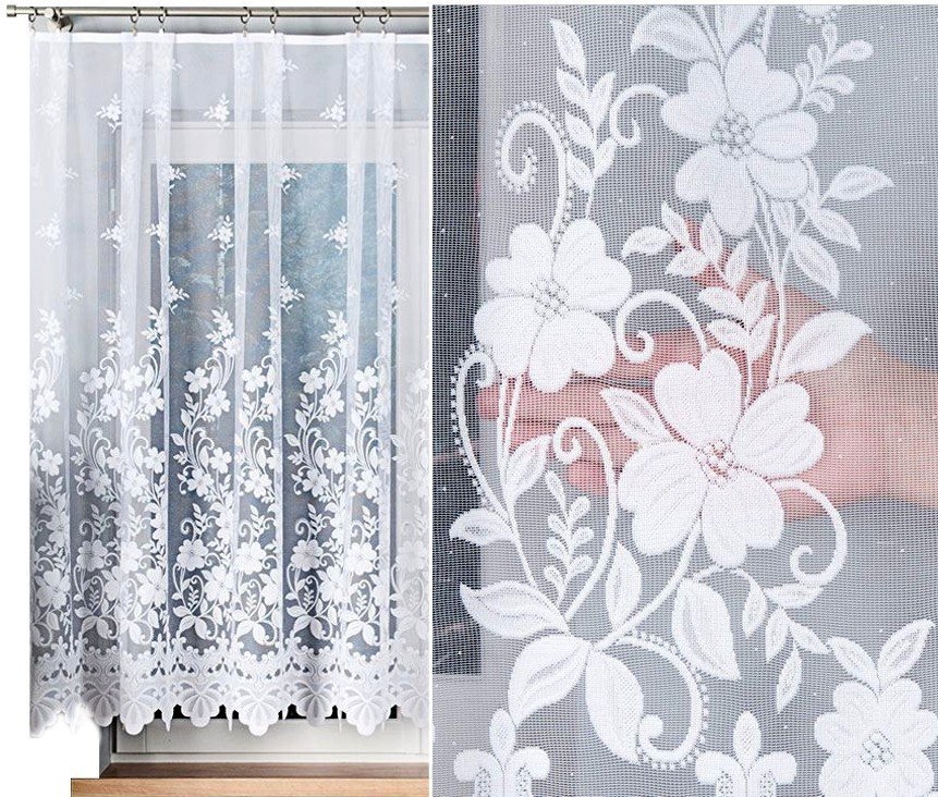 Ludwika firana żakardowa wzór 023092, 300x150cm prosta (gotowa) z obszyciem