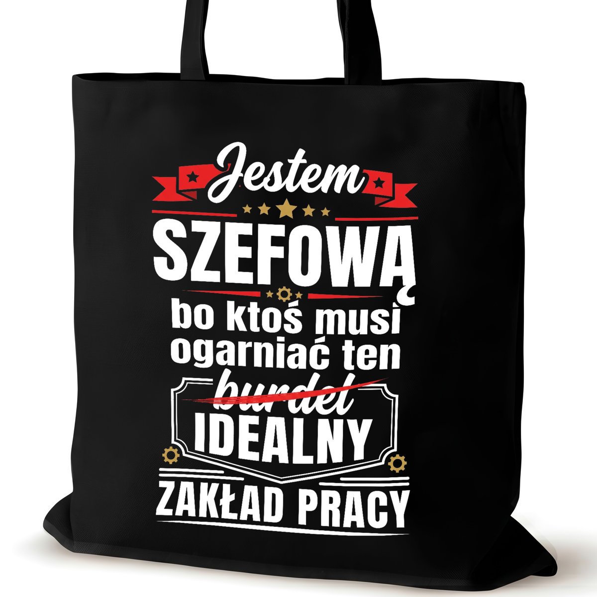 Torba bawełniana szefowej czarna na ramię śmieszna walentynki pracy burdel