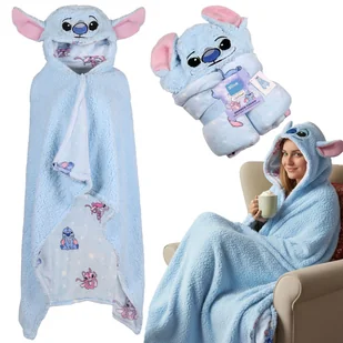 DISNEY Stitch CIEPŁA narzutka, GRUBY koc z kapturem, KOCOBLUZA SHERPA 120x150cm OEKO-TEX - Koce i narzuty dla dzieci - miniaturka - grafika 1