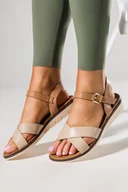 Sandały damskie - Beżowe sandały damskie płaskie paski na krzyż Casu K24X8-BE - miniaturka - grafika 1