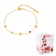 Bransoletki - Bransoletka Złota Łańcuszek Kostkę Stopę Serca Kryształki Stal Chirurgiczna - miniaturka - grafika 1