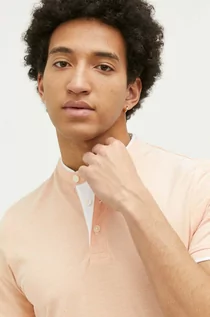 Koszulki męskie - Jack & Jones polo bawełniane JJEPAULOS kolor pomarańczowy gładki 12199711 - grafika 1