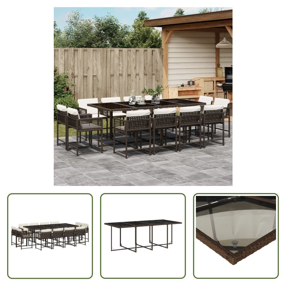 The Living Store 13-częściowy ogrodowy zestaw jadalniany z poduszkami z brązowego polirattanu