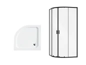 Kabiny prysznicowe - Kabina prysznicowa Besco Zarya 90x90 półokrągła czarny mat z brodzikiem Alex biały ZB-AL-90-190 - miniaturka - grafika 1