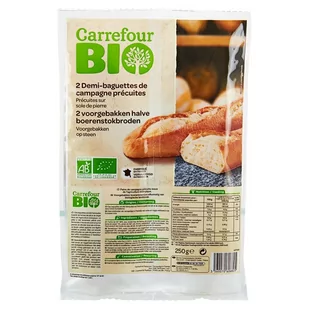 Carrefour Bio Ekologiczne pół-bagietki podpieczone w piecu kamiennym 250 g (2 x 125 g) - Bułki - miniaturka - grafika 1