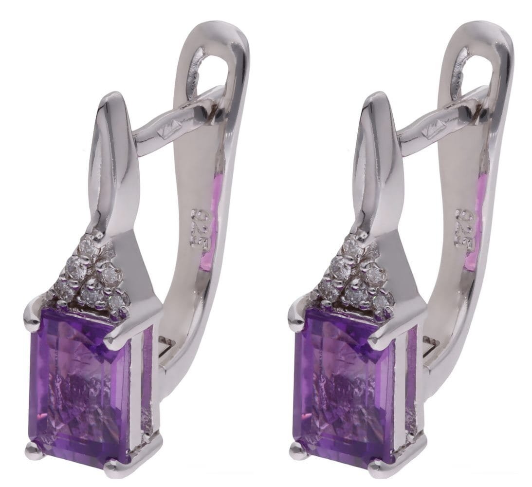 Kolczyki Ag 925 Ametyst z diamentem CVD-2061-E-AM