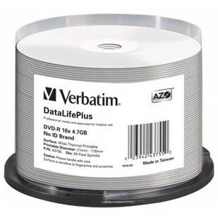 Verbatim 43755 DVD-R 16 X 50-Pack printable Optical Media 0023942437550 - Nośniki danych - miniaturka - grafika 1