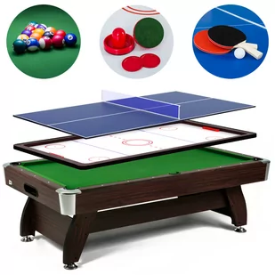 Stół bilardowy spływowy Vip Extra 7 FT brąz zielony z nakładką ping-pong cymberaj - Stoły bilardowe i akcesoria - miniaturka - grafika 1