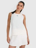 Koszulki sportowe damskie - 4F Top tenisowy regular szybkoschnący damski - beżowy L - miniaturka - grafika 1