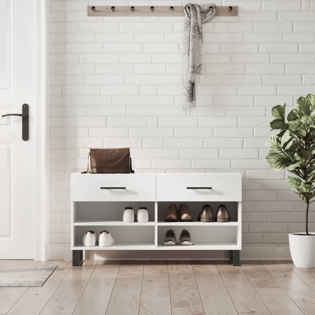 Ławka na buty biała 102x35x55 cm Materiał drewnopochodny