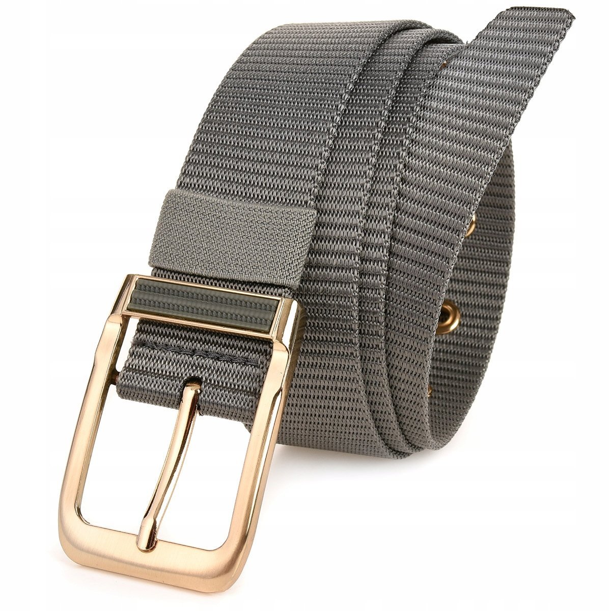 Pasek Parciany Elegancki Do Spodni Klamra Złota Pas Szary