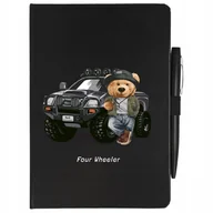 Zeszyty szkolne - NOTES CZARNY A5 W LINIE DŁUGOPIS AUTA MISIE Wzory - miniaturka - grafika 1