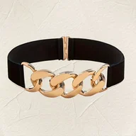 Paski - TEMU Elegancki Damski Pasek z Splotem Łańcuchowym - Rozciągliwy Pas do Talii ze Złotym Wykończeniem, Czarny Gold/Czarny, Standardowy Przedłużacz - miniaturka - grafika 1