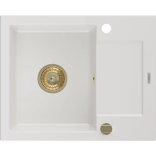 Mexen Enzo zlewozmywak granitowy 1-komorowy z ociekaczem 576 x 465 mm, biały, syfon złoty - Zlewozmywaki - miniaturka - grafika 1