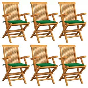 vidaXL Krzesła ogrodowe, zielone poduszki, 6 szt., drewno tekowe - Fotele i krzesła ogrodowe - miniaturka - grafika 1