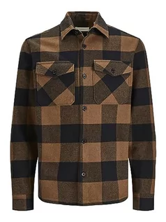 Koszule męskie - JACK & JONES Męska koszula Jprroy Check Overshirt L/S Sn na czas wolny, Elmwood/Checks:comfort fit, S - grafika 1