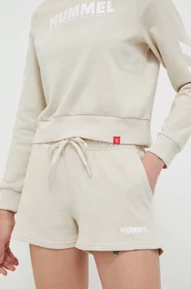 Spodenki damskie - Hummel szorty bawełniane kolor beżowy gładkie medium waist - grafika 1