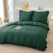 Pościel - Pościel Premium Z Bawełny 140X200 Z Zieloną Falbaną - miniaturka - grafika 1