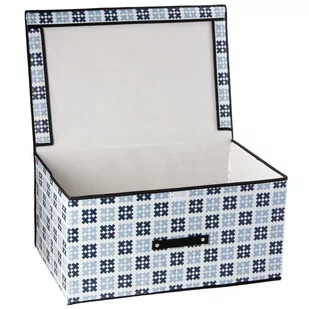 Organizer Zamykany Pudełko Z Pokrywką Wodoodporny Do Szafy Na Ubrania Bieliznę Zabawki Dokumenty Biało-Niebieski Wzór Krzyżyki 60X40X30 Cm - Meble modułowe i akcesoria - miniaturka - grafika 1
