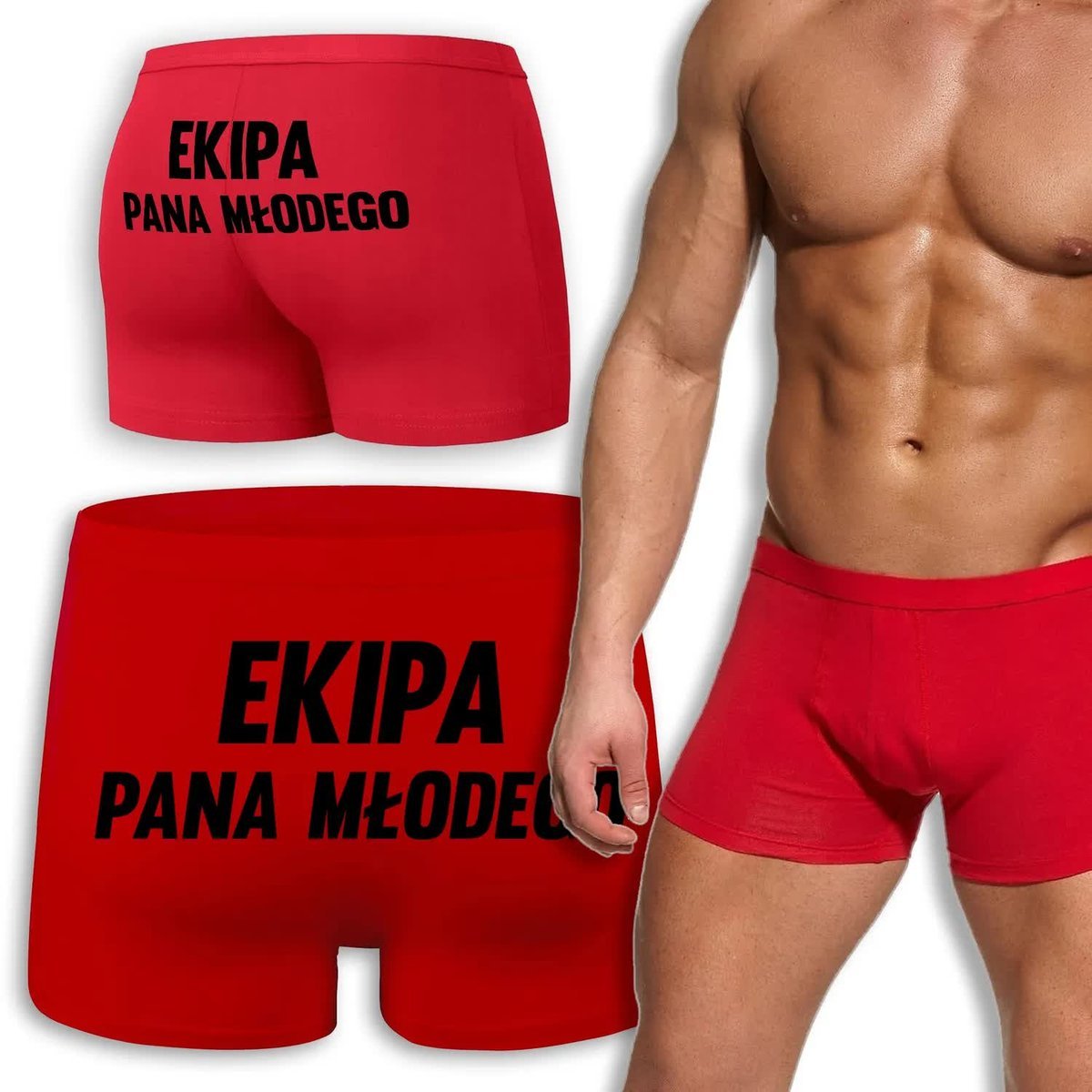 BOKSERKI MĘSKIE Czerwone Prezent Na Wieczór Kawalerski EKIPA PANA MŁODEGO L