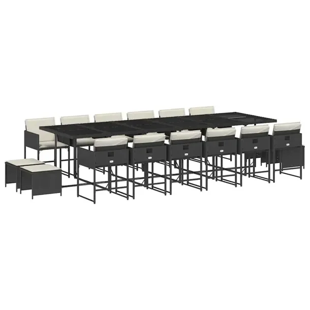 Zestaw mebli ogrodowych 330 x 106 x 73 cm, czarny rattan PE, poduszki kremo